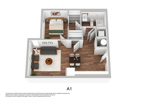 Floor plan for 1 bed, 1 bath, 570 sqft